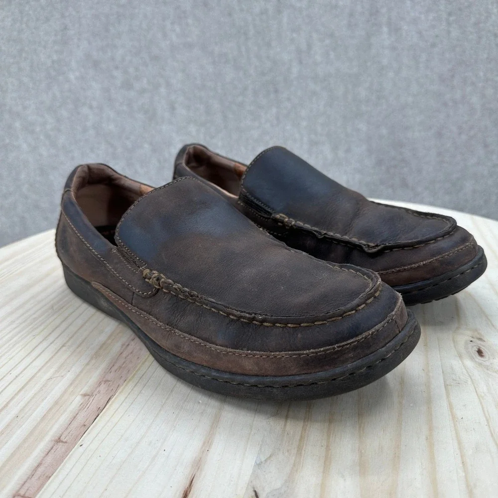 BORN Mens Dark Brown Leather Slip On Loafer Shoes Comfort Moc Toe 10.5